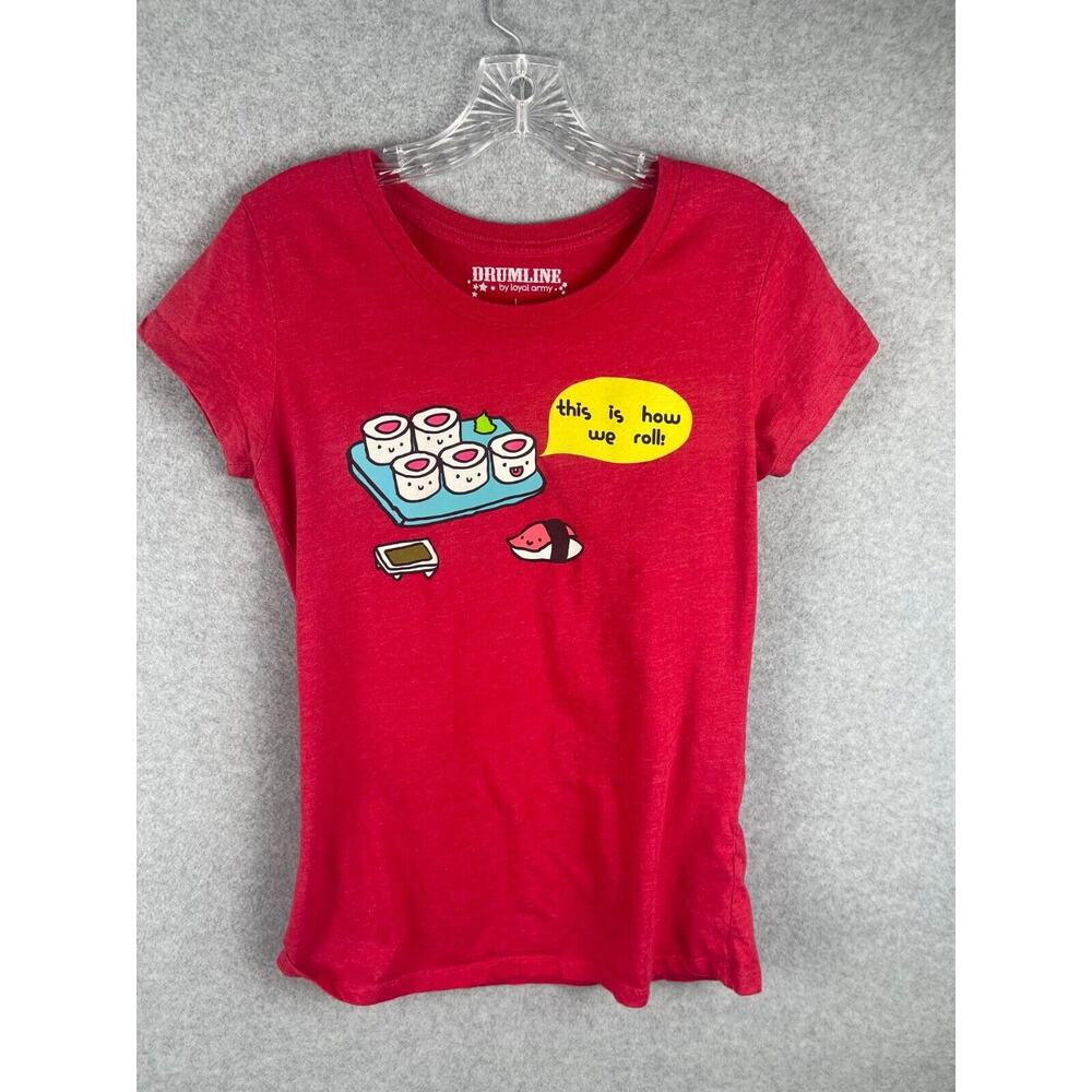 Drumline Sushi That's How I Roll T Shirt Women's‎ Size L Red Funny Novelty Tee